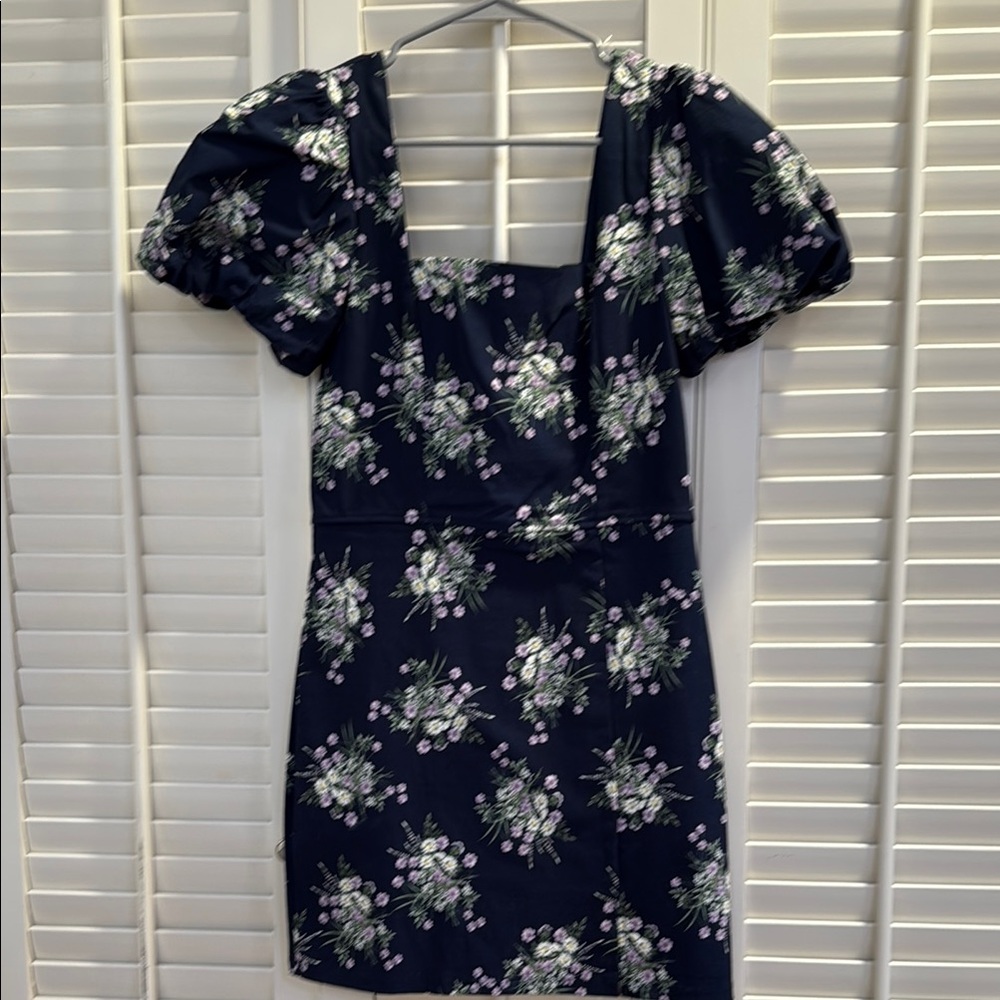 Trixxi Navy Floral Puff Sleeve Mini Dress